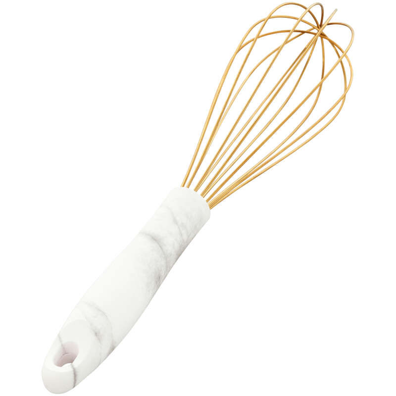 Large Gold Balloon Whisk with Marble Handle image number 1