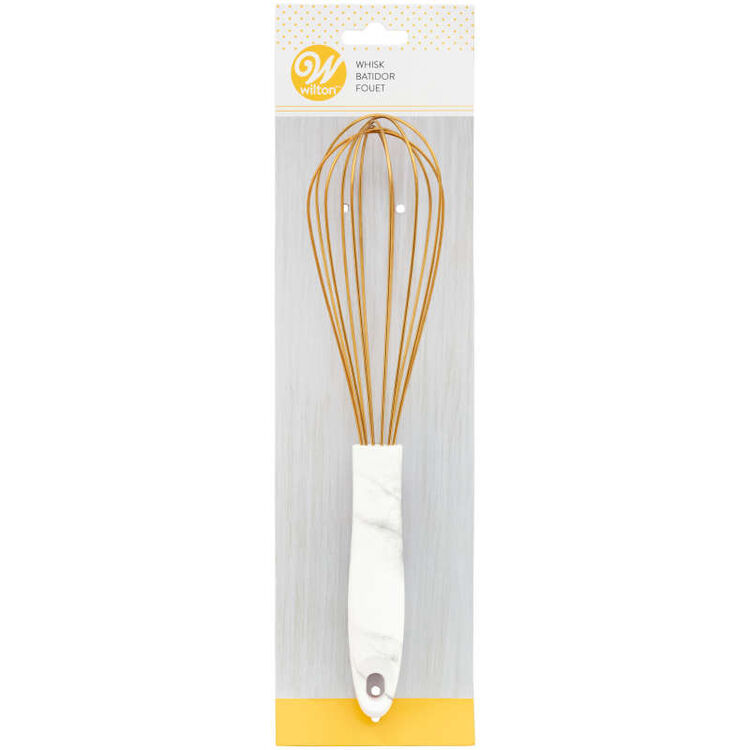 Large Gold Balloon Whisk with Marble Handle