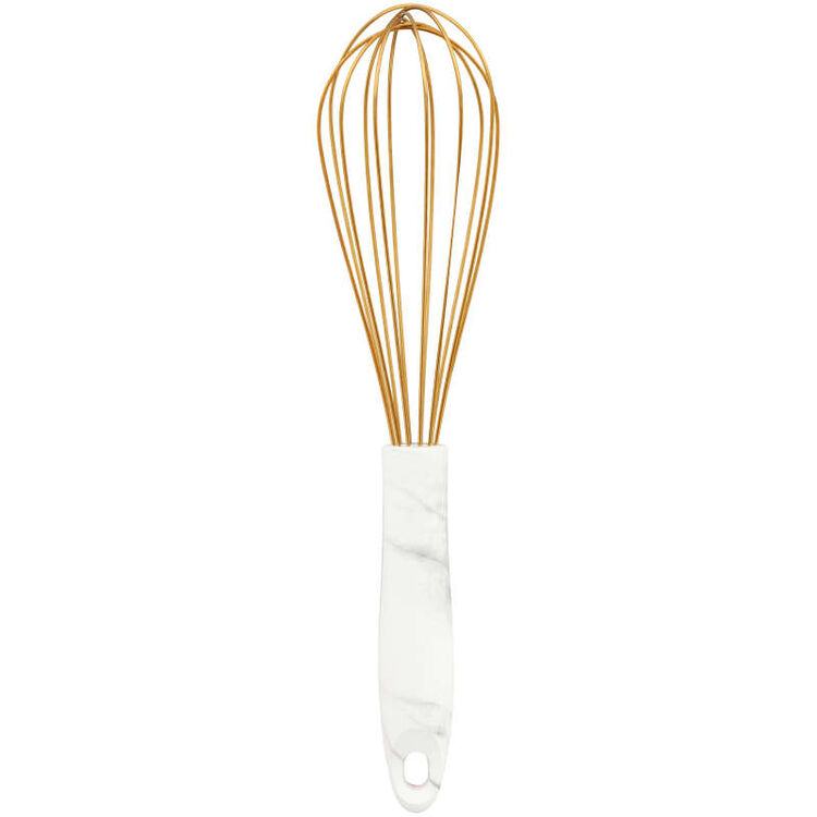 Large Gold Balloon Whisk with Marble Handle