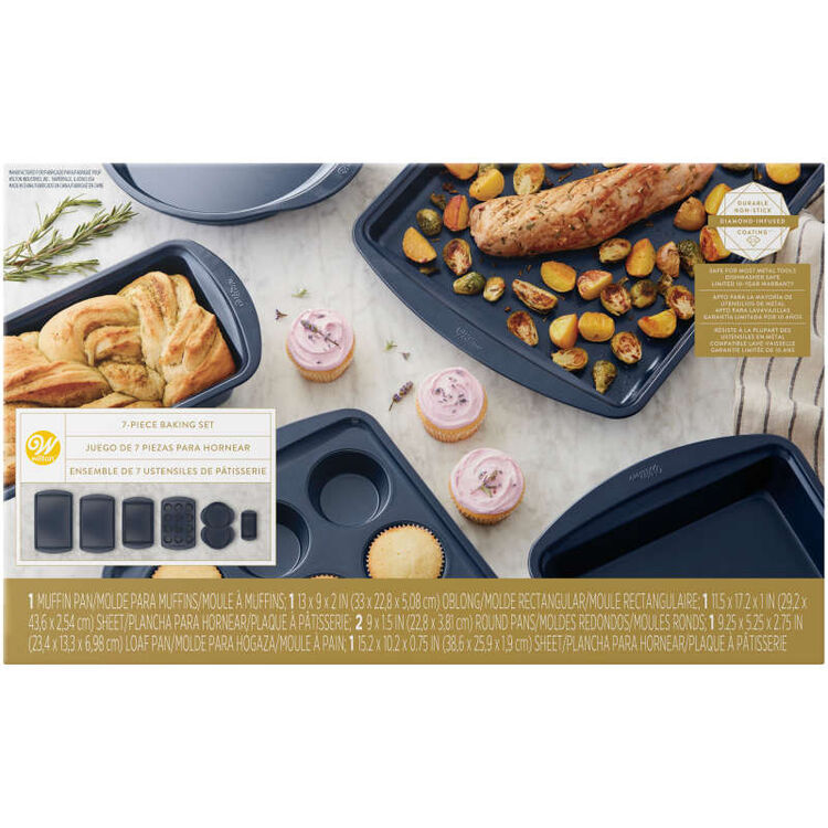 Diamond-Infused Non-Stick Navy Blue Baking Set, 7-Piece