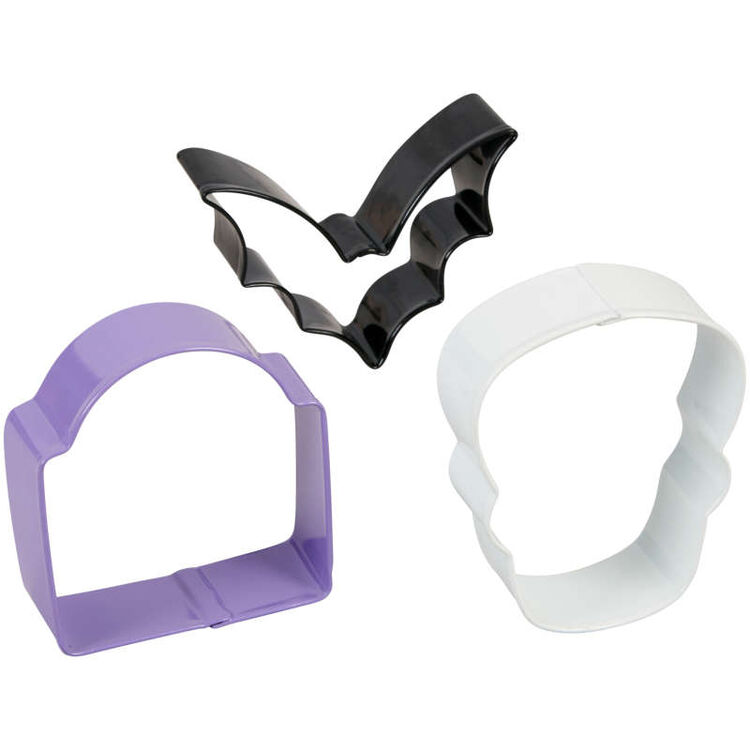 Bat, Tombstone and Skull Halloween Cookie Cutter Set, 3-Piece