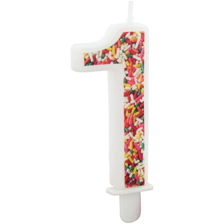 Sprinkle Pattern Number 1 Birthday Candle, 3-Inch