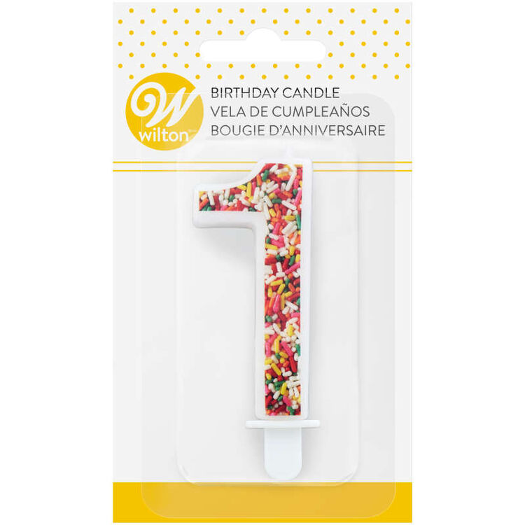 Sprinkle Pattern Number 1 Birthday Candle, 3-Inch