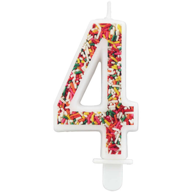 Sprinkle Pattern Number 4 Birthday Candle, 3-Inch