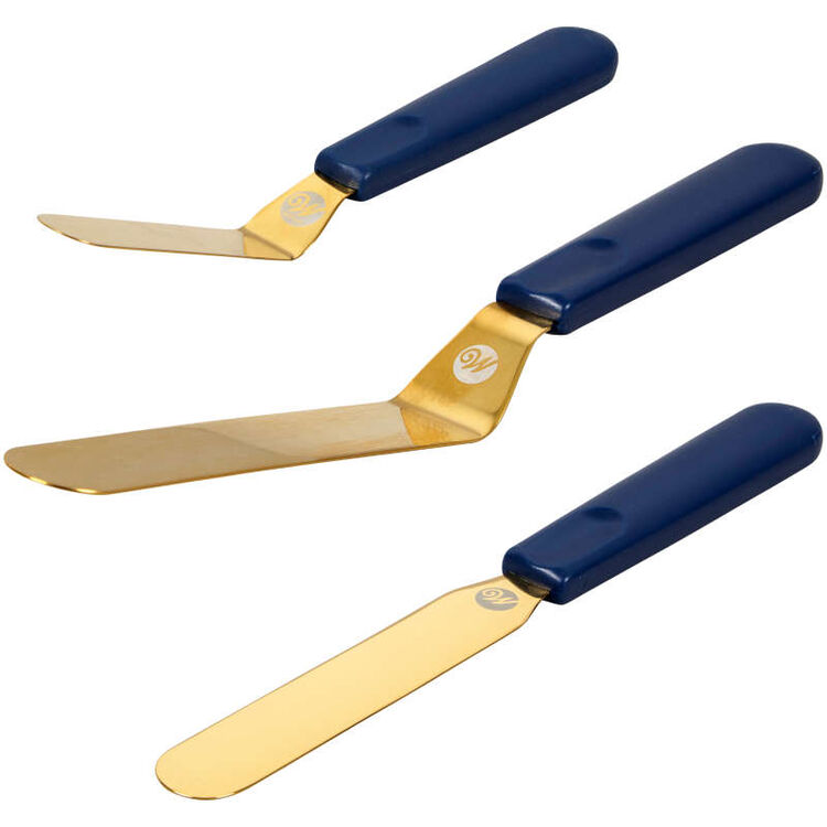 Navy Blue and Gold Icing Spatula Set, 3-Piece