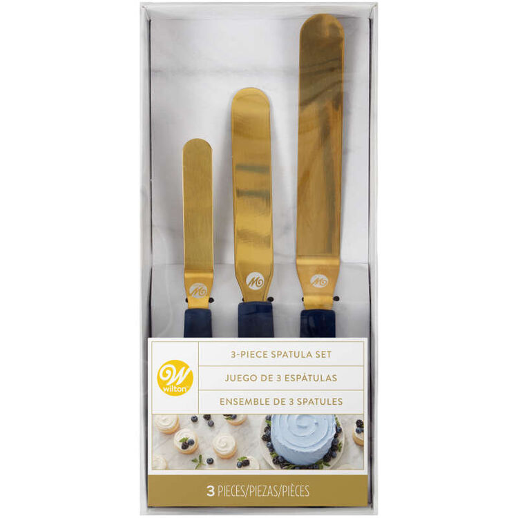 Navy Blue and Gold Icing Spatula Set, 3-Piece