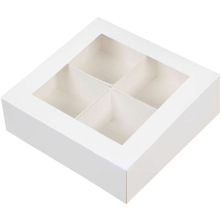 4-Cavity White Window Bakery Boxes with Dividers, 3-Count