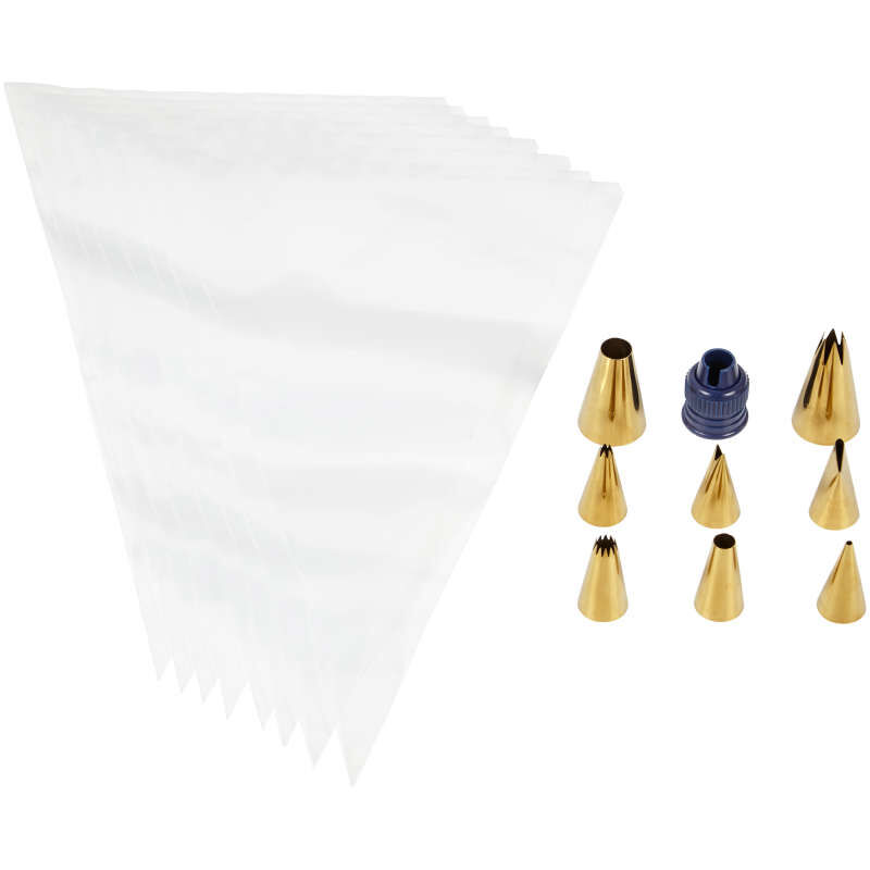 Navy Blue and Gold Piping Tips and Cake Decorating Supplies Set, 17-Piece image number 3