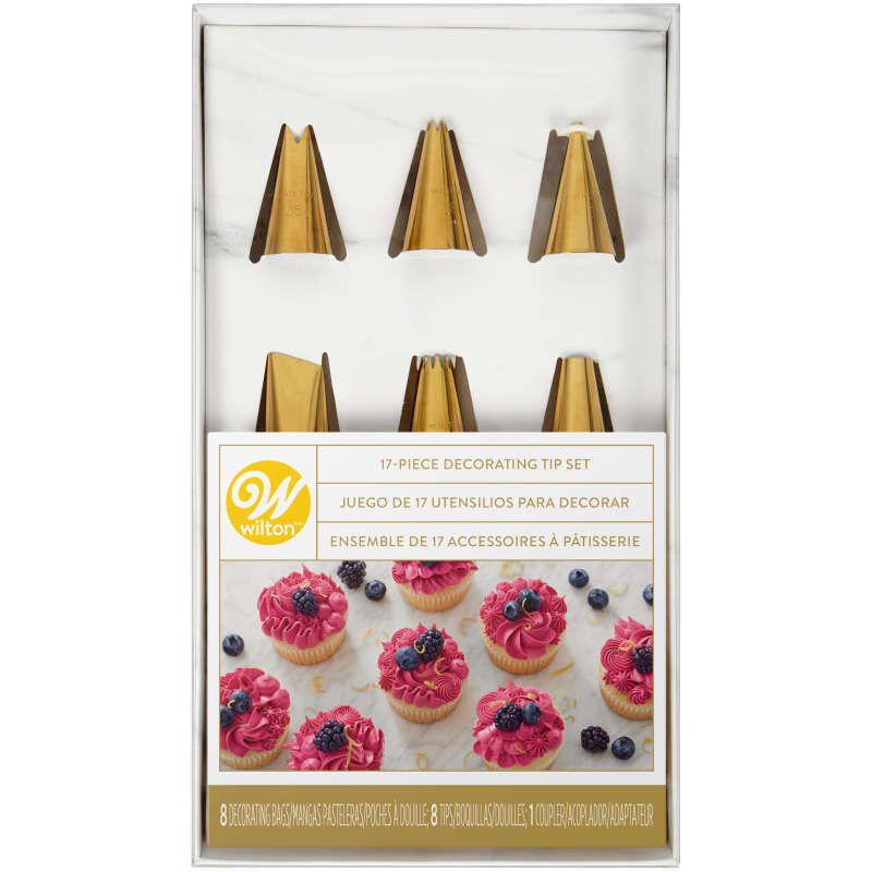 Navy Blue and Gold Piping Tips and Cake Decorating Supplies Set, 17-Piece image number 0