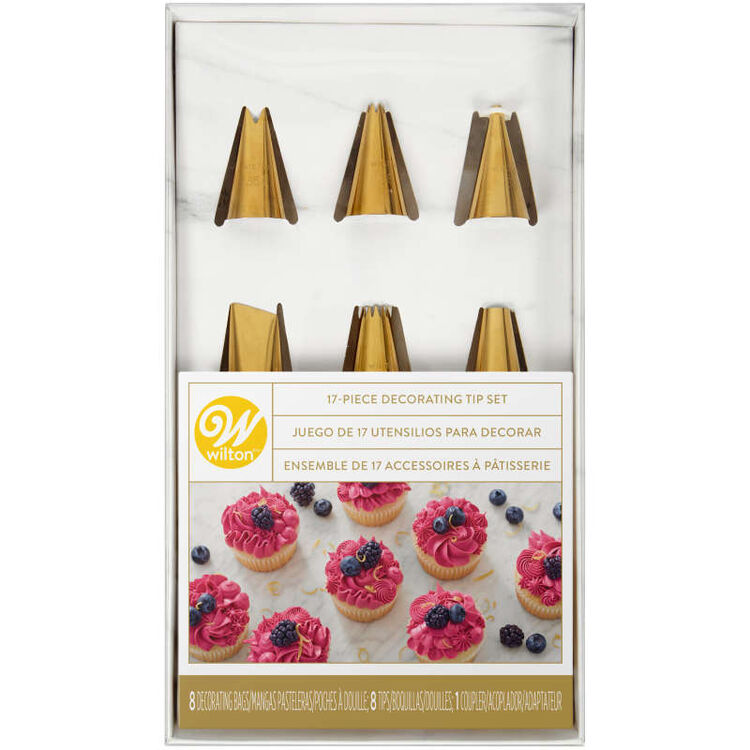 Navy Blue and Gold Piping Tips and Cake Decorating Supplies Set, 17-Piece