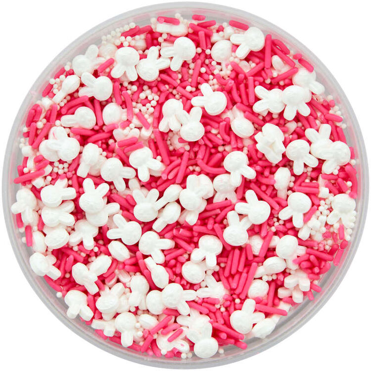 Bright Pink and White Easter Bunny and Jimmies Sprinkle Mix, 8.46 oz.