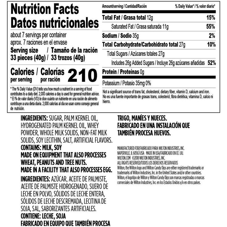 White Candy melts Candy Dips 10 oz Nutrition Facts and Ingredients