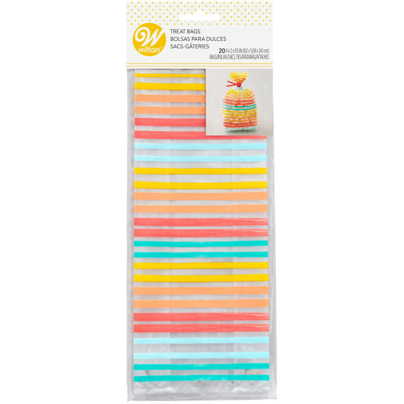 Yellow, Orange, Red and Blue Striped Treat Bags and Ties, 20-Count image number 2