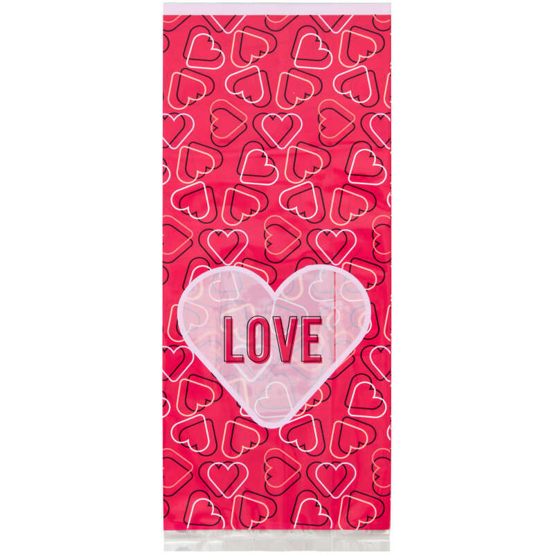 “LOVE" and Hearts Valentine's Day Treat Bags and Ties, 20-Count image number 1