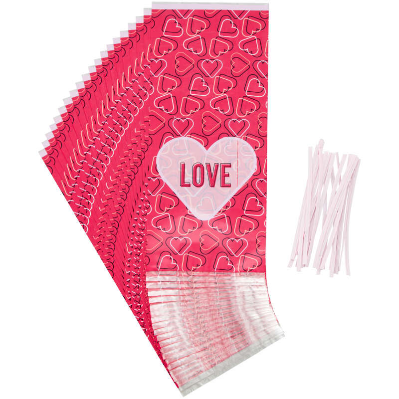 “LOVE" and Hearts Valentine's Day Treat Bags and Ties, 20-Count image number 0