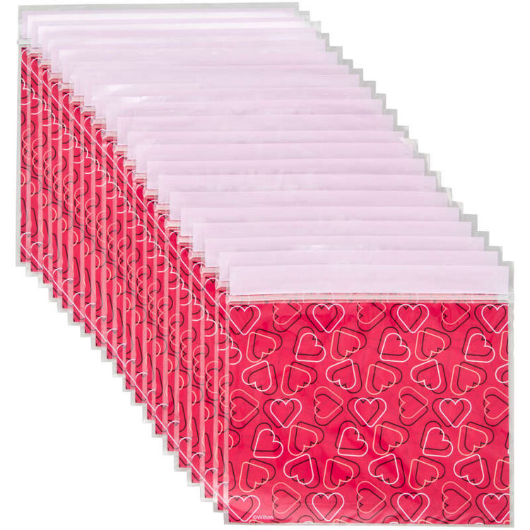 Red Heart Pattern Valentine's Day Resealable Treat Bags, 20-Count