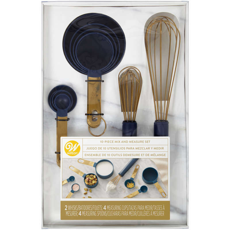 Navy Blue and Gold Kitchen Utensils Mix and Measure Set, 10-Piece image number 1