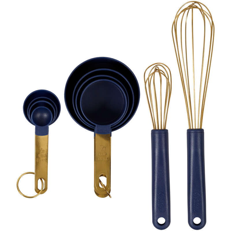 Navy Blue and Gold Kitchen Utensils Mix and Measure Set, 10-Piece image number 0