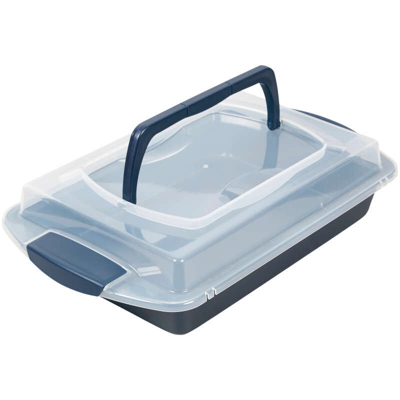 Diamond-Infused Non-Stick Navy Blue Oblong Pan with Cover, 9 x 13-inch image number 3