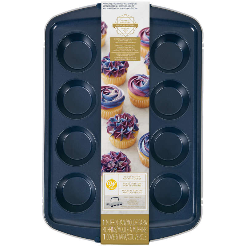 Diamond-Infused Non-Stick Navy Blue Muffin and Cupcake Pan, 12-Cup image number 1