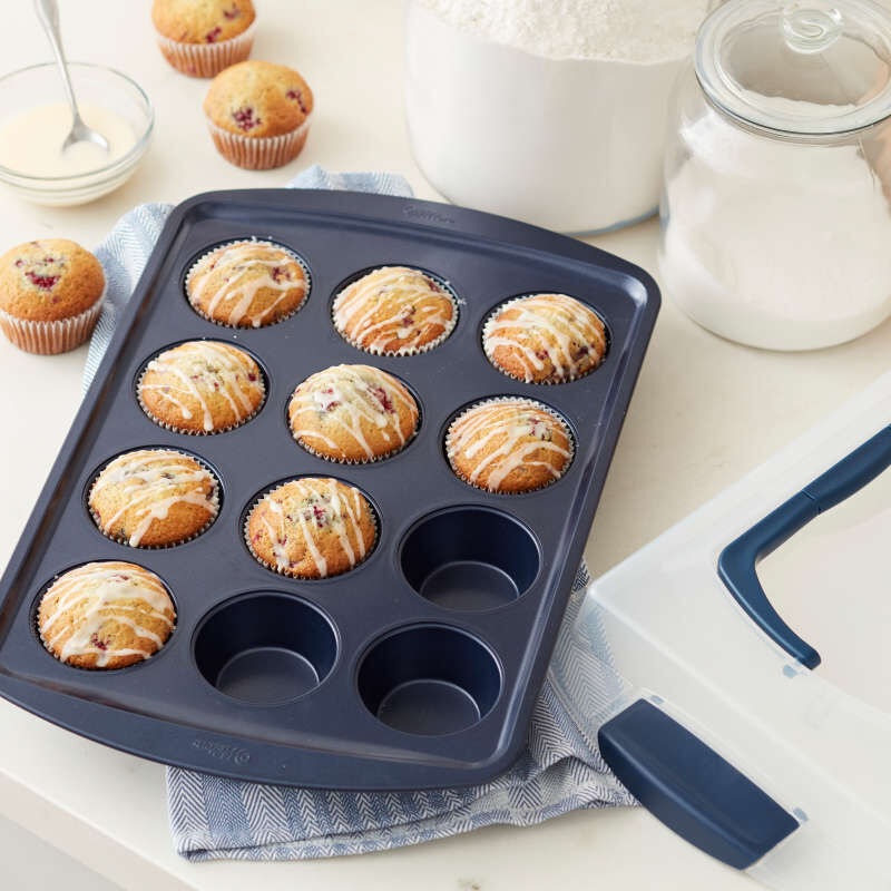 Diamond-Infused Non-Stick Navy Blue Muffin and Cupcake Pan, 12-Cup image number 4