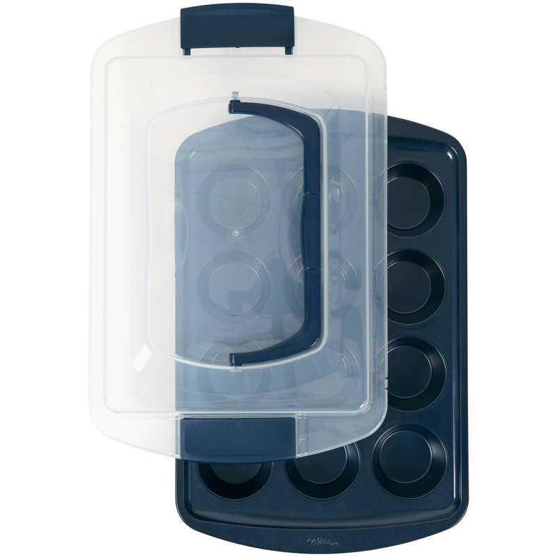 Diamond-Infused Non-Stick Navy Blue Muffin and Cupcake Pan, 12-Cup image number 0