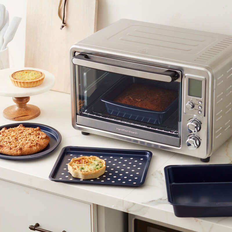 Diamond-Infused Non-Stick Navy Blue Toaster Oven Baking Set, 4-Piece image number 4