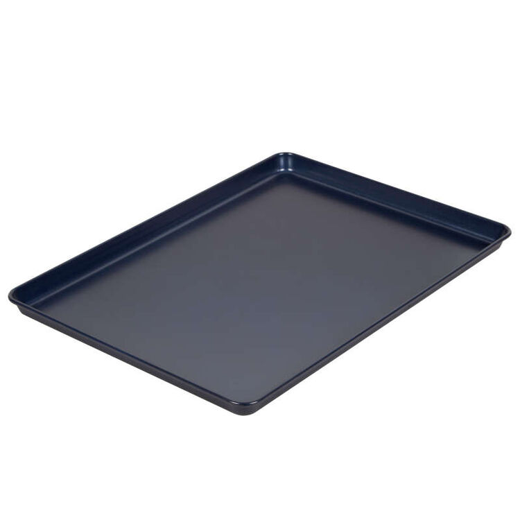 Non-Stick Diamond-Infused Navy Blue Mega Cookie Sheet with Gold Cooling Grid Set
