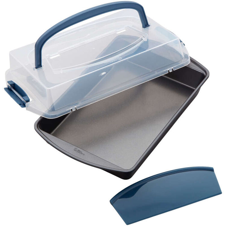 Perfect Results Oblong Cake Pan with Lid and Cutter, 3-Piece Set
