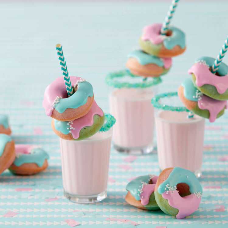 Strawberry Milk with Mini Cake Donuts