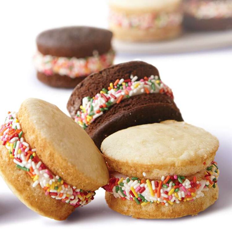 Chocolate and Vanilla Muffin Top Cream Sandwiches