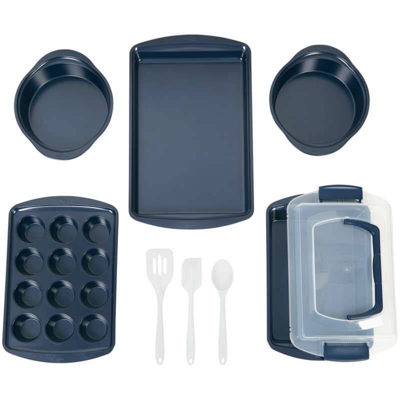 Diamond-Infused Non-Stick Navy Blue Baking Set, 9-Piece image number 1