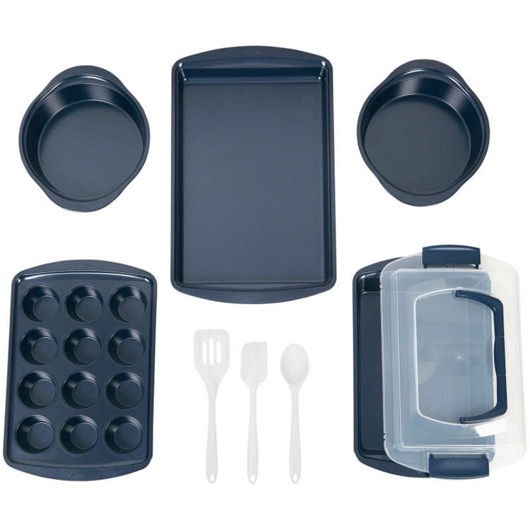 Diamond-Infused Non-Stick Navy Blue Baking Set, 9-Piece