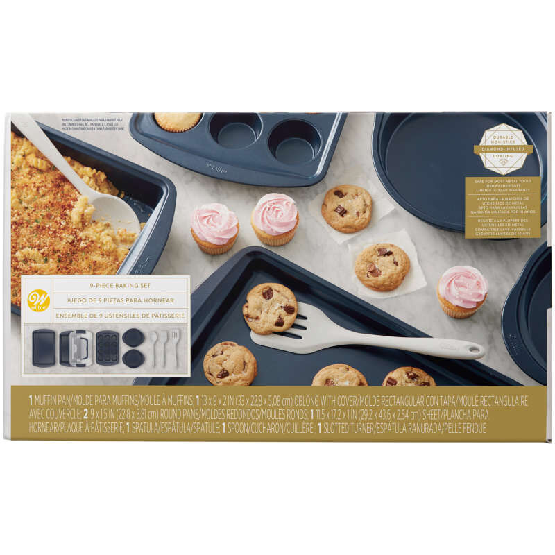 Diamond-Infused Non-Stick Navy Blue Baking Set, 9-Piece image number 0
