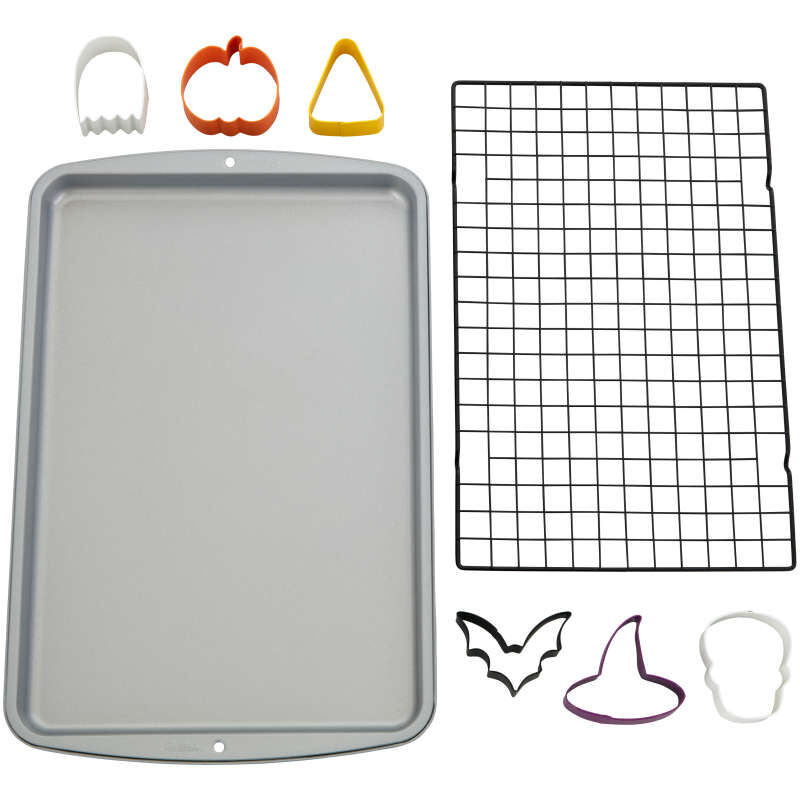 Halloween Cookie Sheet, Cooling Grid and Cookie Cutter Baking Set, 8-Piece image number 1