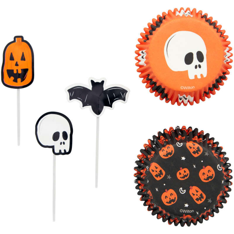 Skull, Bat and Pumpkin Halloween Cupcake Kit, 72-Piece image number 0