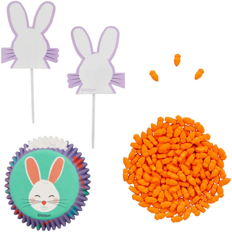 Easter Bunny and Carrot Cupcake Decorating Kit, 48-Piece Set image number 0