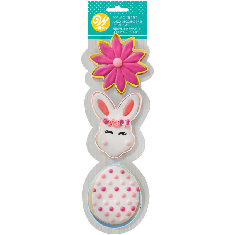 Easter Flower, Bunny and Egg Metal Cookie Cutter Set, 3-Piece image number 1