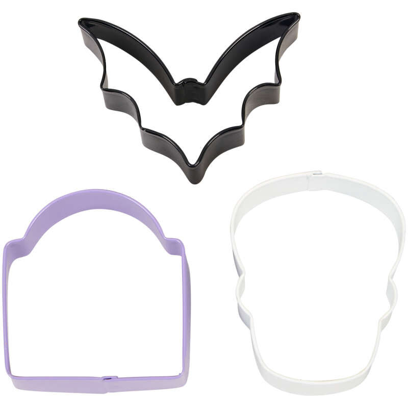 Bat, Tombstone and Skull Halloween Cookie Cutter Set, 3-Piece image number 0