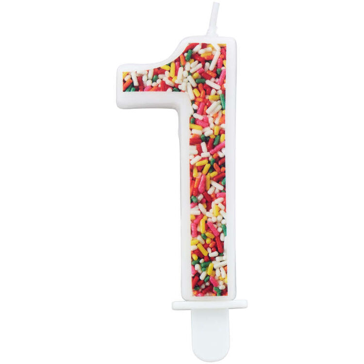 Sprinkle Pattern Number 1 Birthday Candle, 3-Inch