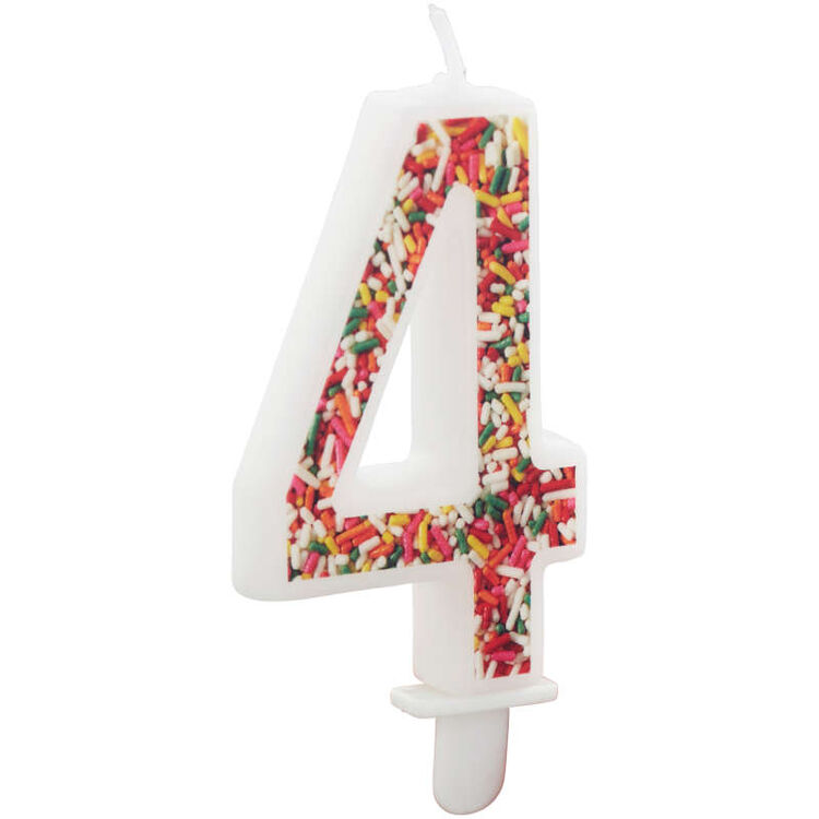 Sprinkle Pattern Number 4 Birthday Candle, 3-Inch