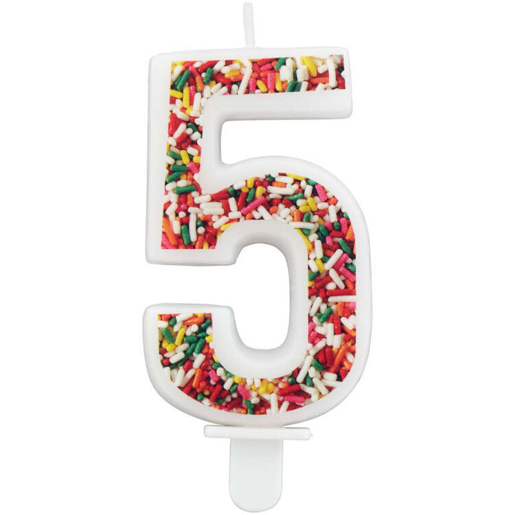 Sprinkle Pattern Number 5 Birthday Candle, 3-Inch