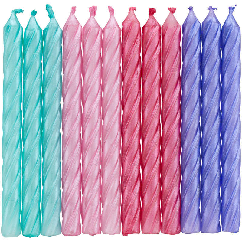 Teal, Pink & Purple Metallic Birthday Candles, 12-Count image number 1