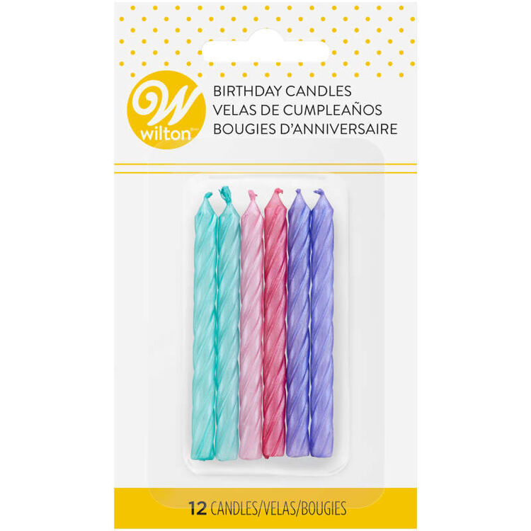 Teal, Pink & Purple Metallic Birthday Candles, 12-Count
