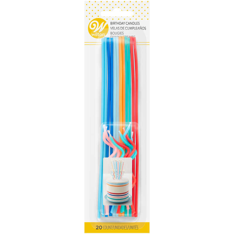 Blue, Orange, Teal and Red Unique Straight & Curly Birthday Candles, 20-Count image number 2