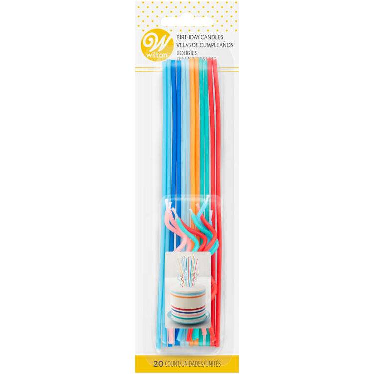 Blue, Orange, Teal and Red Unique Straight & Curly Birthday Candles, 20-Count