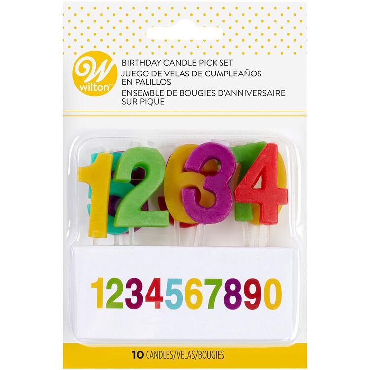 Rainbow Number Birthday Candle Pick Set, 10-Pack