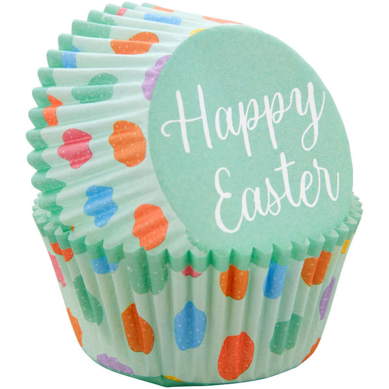 “Happy Easter" Paper Spring Easter Egg Cupcake Liners, 75-Count image number 1
