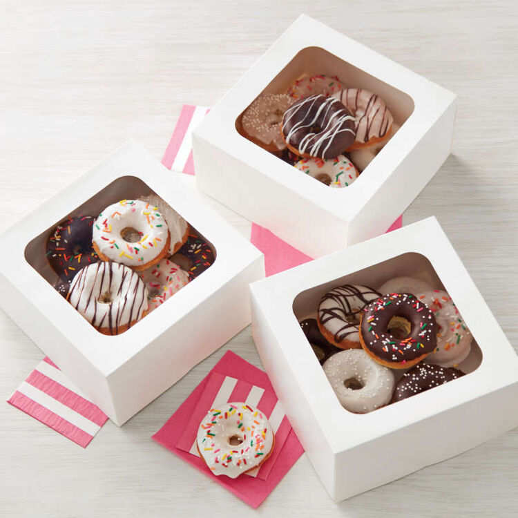 White Bakery Boxes with Cake Donuts