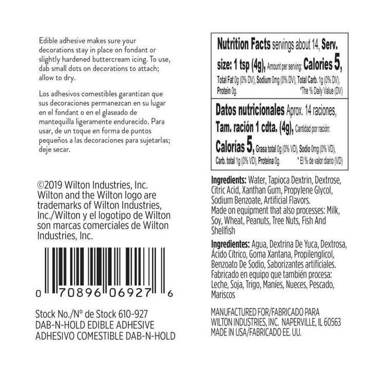 Dab N Hold Edible Adhesive Nutrition Facts and Ingredients Statement